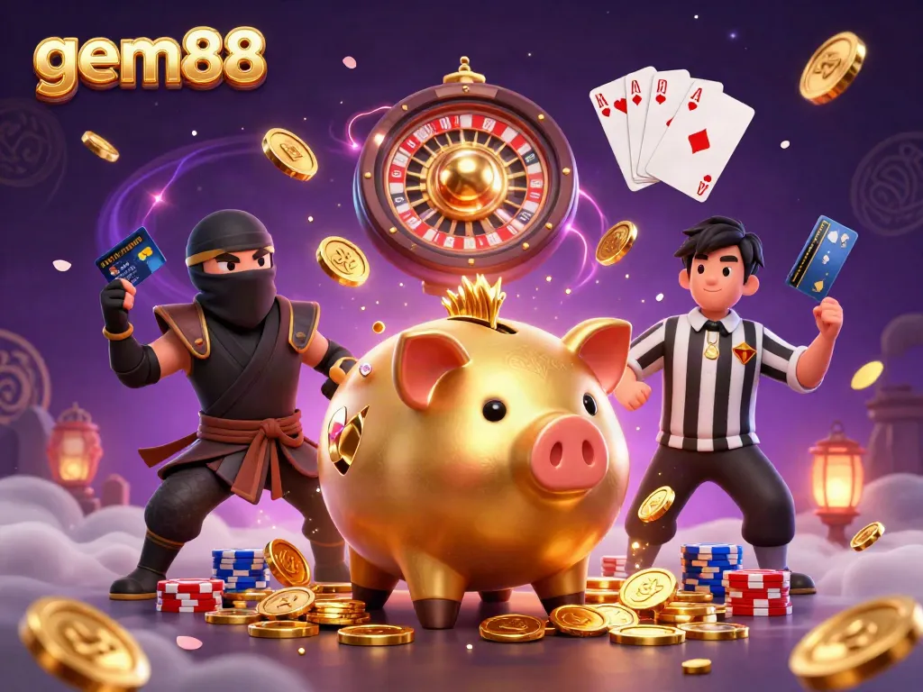 Experience gem88's thrilling casino action with a lively illustration of characters engaging in vibrant gameplay.