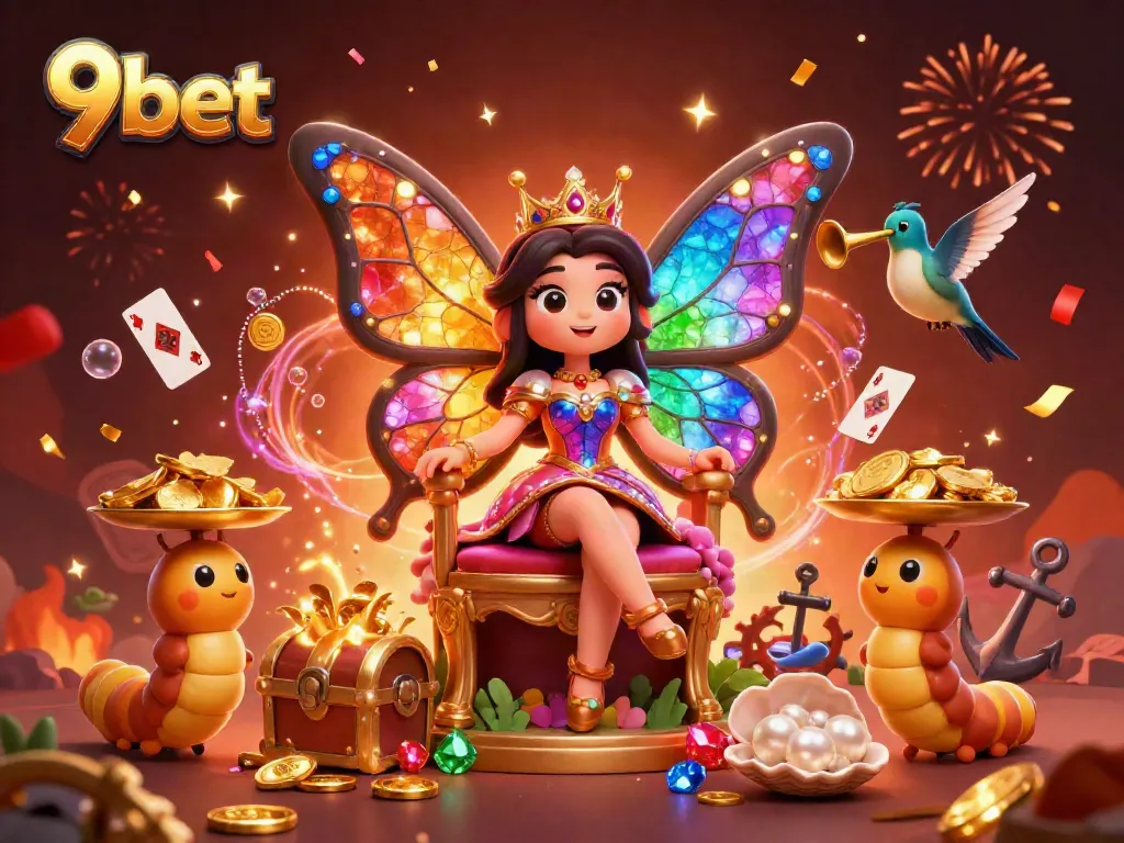 Engage in thrilling gameplay with 9bet's vibrant 3D casino illustration featuring colorful characters.