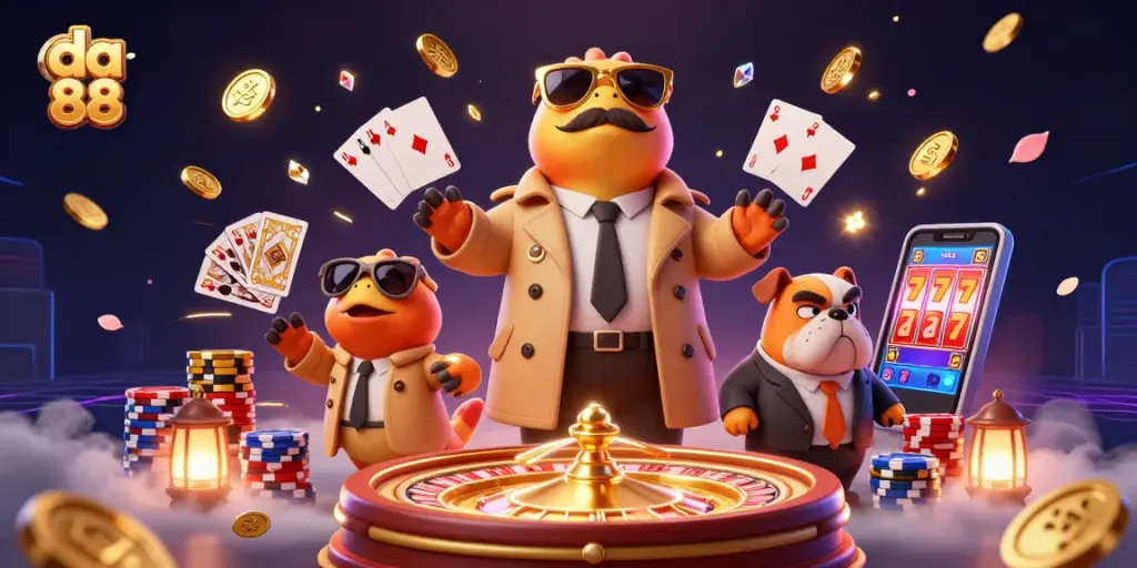 Experience the thrill of da 88 casino with three raptors in disguise and a bouncer at the entrance