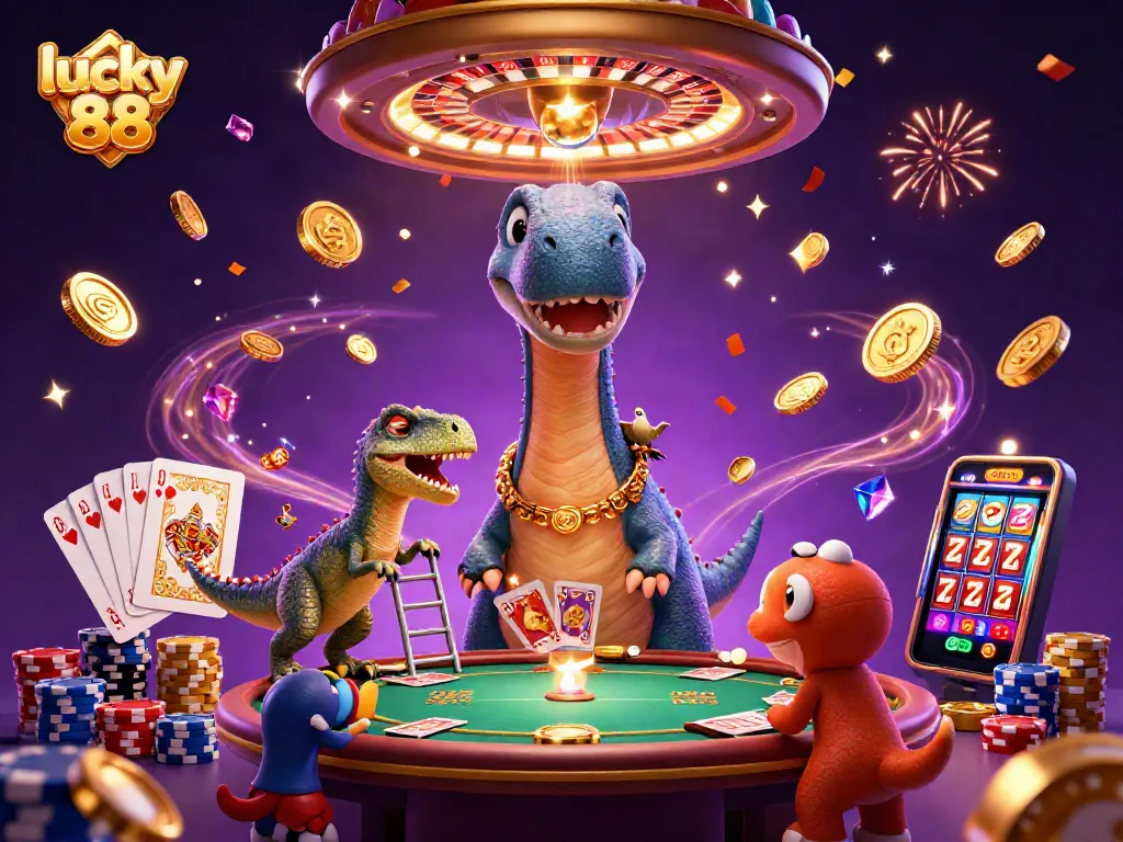 Experience exciting wins with lucky 88 while enjoying vibrant casino-themed illustration.