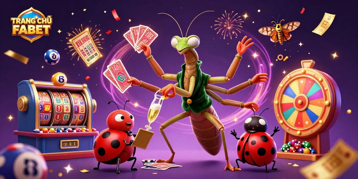 Engage with TRANG CHỦ FABET through an animated 3D casino scene featuring vibrant games and action.