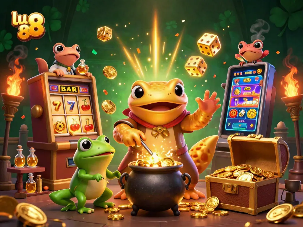 Engage with exciting gambling at LU 88, showcasing a scene rich in casino games with golden elements.