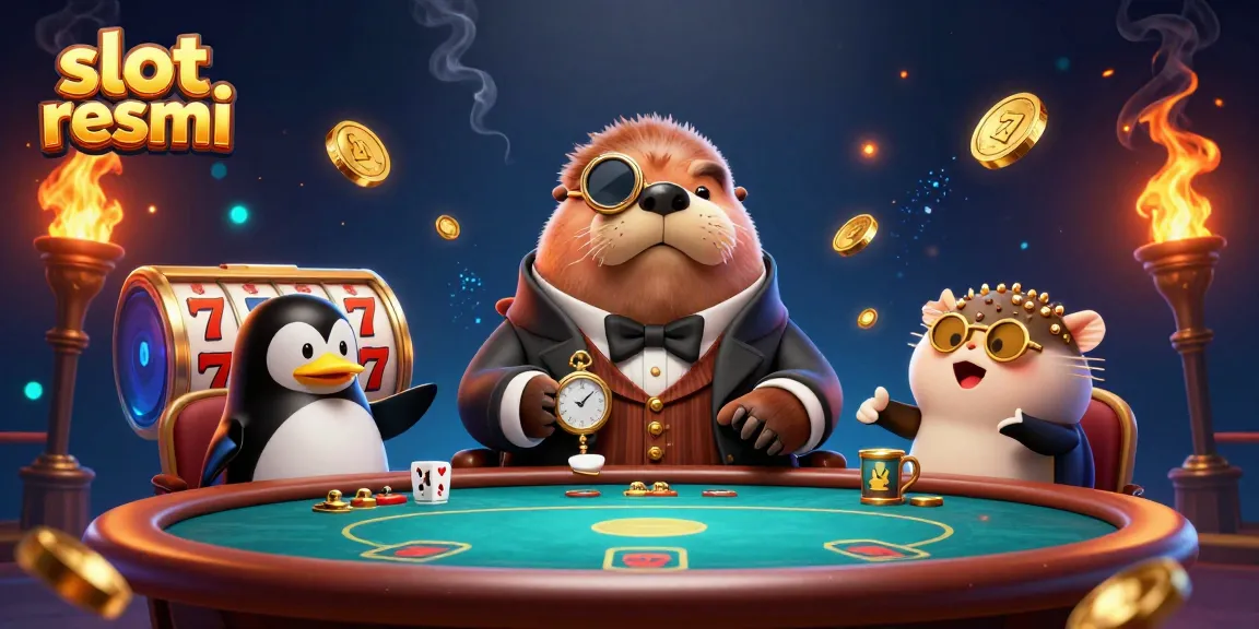 Experience slot resmi action at an underwater casino with unique characters, vibrant gold coins, and engaging slot reels.