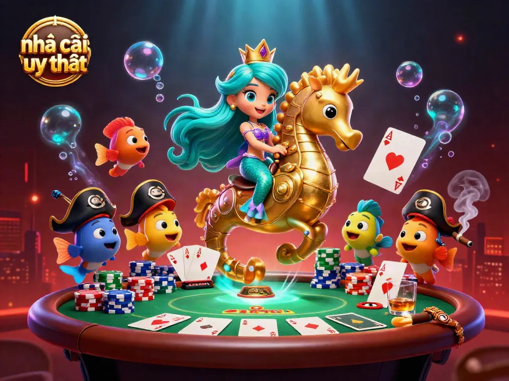 Experience the thrill of online gaming with nhà cái uy tín in a vibrant underwater casino-themed scene.