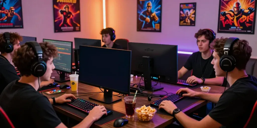 Exciting online gaming scene at Hitclub with friends enjoying their favorite games.