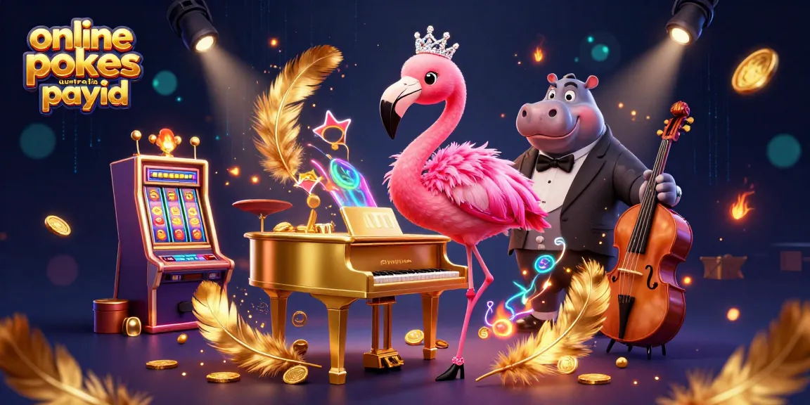 Play thrilling online pokies Australia PayID with interactive and colorful casino scene.