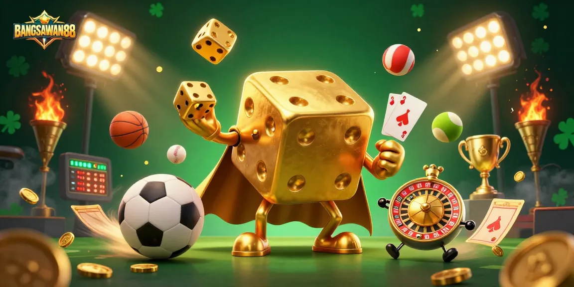 Experience the excitement of BANGSAWAN88 as golden dice and vibrant sports elements combine in dynamic play.