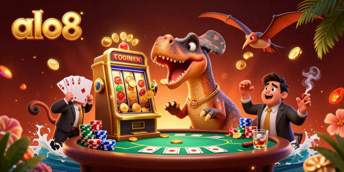 Experience thrilling jackpots at alo8 as a pachycephalosaurus wins coins while a casino manager frantically waves!