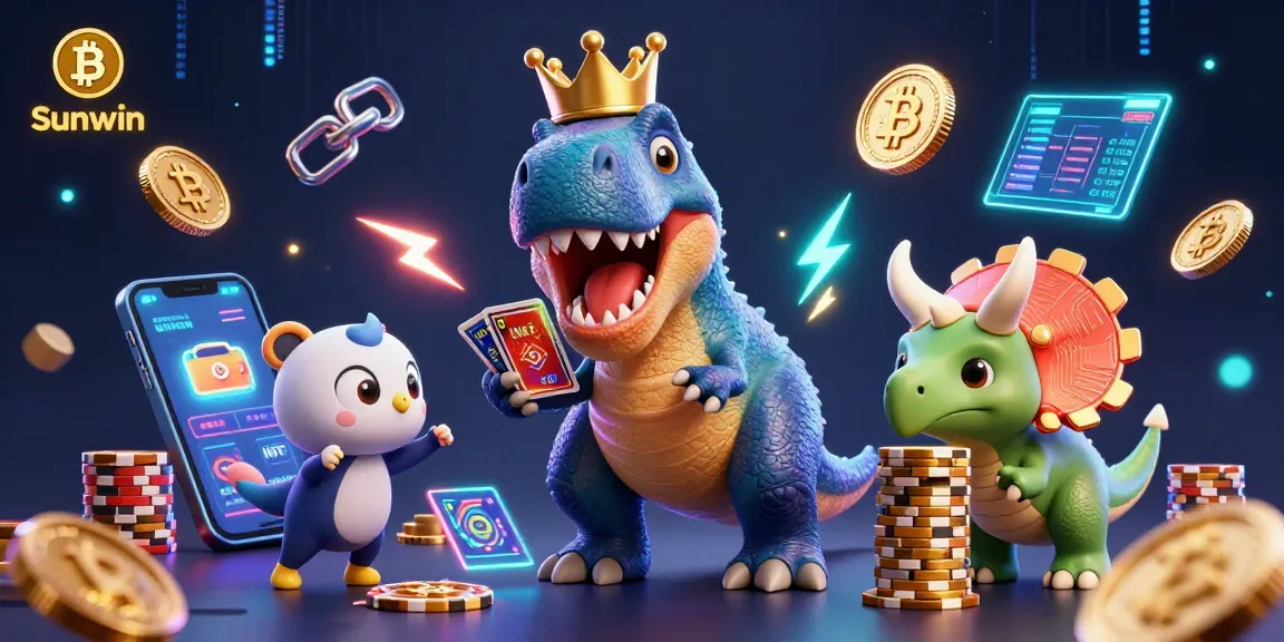 Sunwin offers an engaging gaming experience as a friendly T-Rex shuffles cards with entertaining assistants.