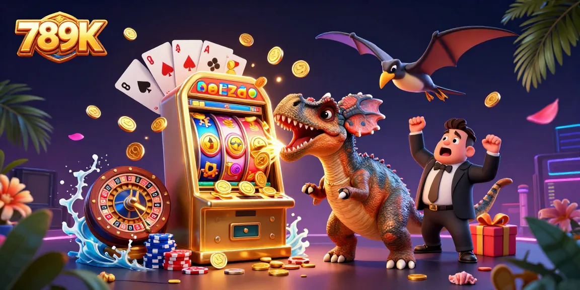 Engage with dynamic slots action as 789K jackpot wins explode from a slot machine in a vibrant casino.