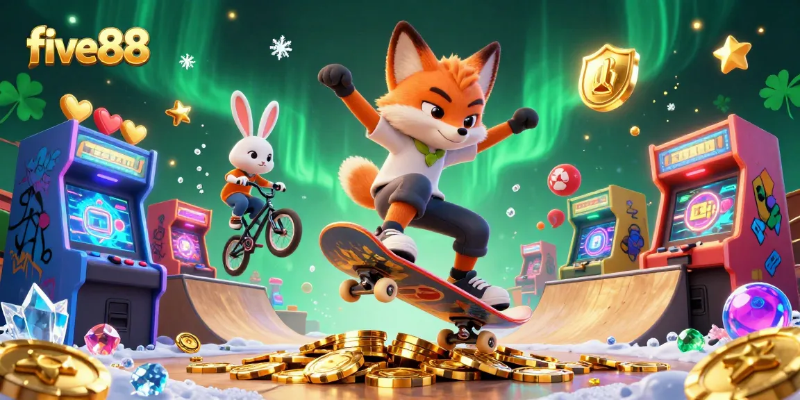 Experience the thrill of five88 with a vibrant 3D casino scene featuring playful characters and engaging game elements.