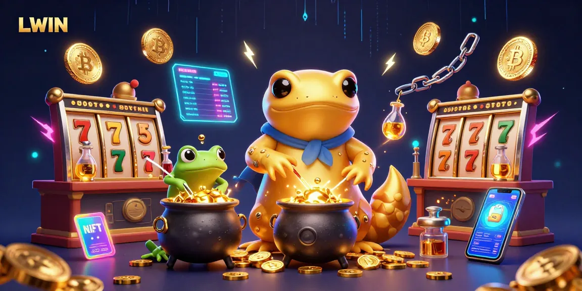 LLWIN's vibrant 3D scene showcases a golden salamander alchemist creating coins amidst thrilling slot dynamics.