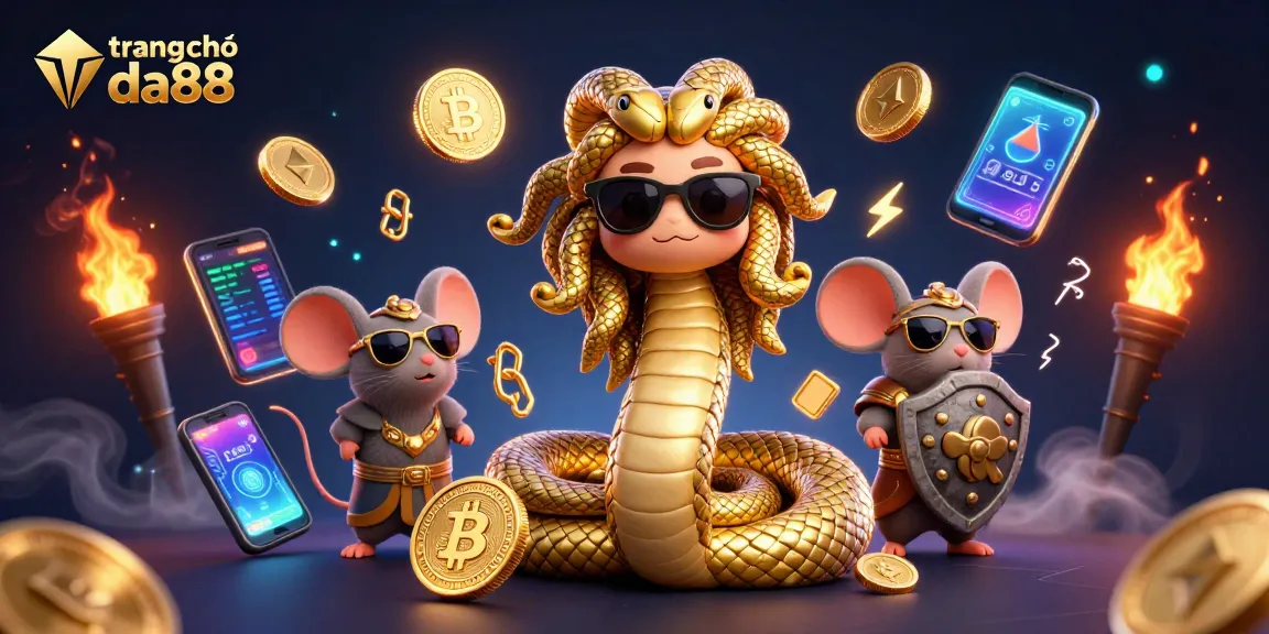 Engage in the exciting world of trang chủ da88, showcasing vibrant 3D characters and crypto elements.