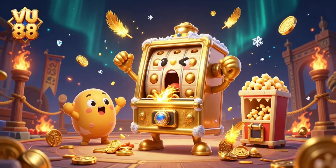 Spin and win big with vu 88 as a golden slot machine celebrates a jackpot in a vibrant casino scene.