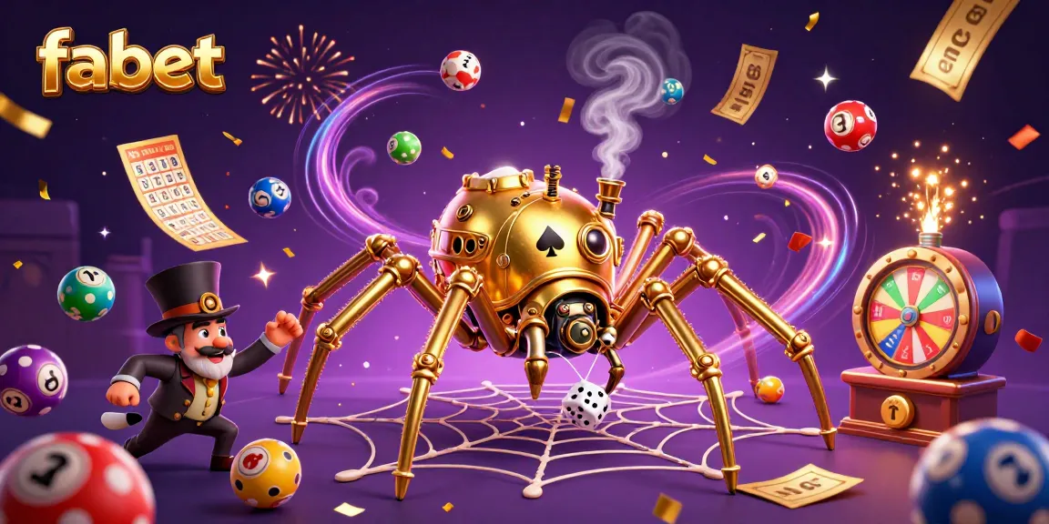 Engage with fabet's vibrant gaming scene featuring a steampunk spider and lottery elements.
