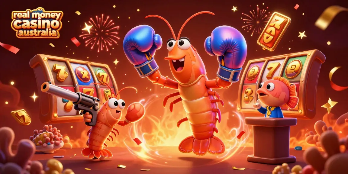 Experience real money casino Australia excitement with vivid 3D shrimp characters amidst dynamic slot reels.